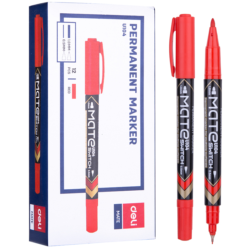 Маркер для CD/DVD DELI двухсторонний, 0,5-1 мм, красный