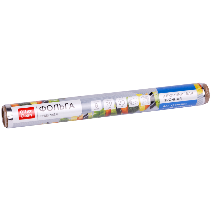 Фольга пищевая алюминиевая OfficeClean прочная, 29 см*20 м, толщина 8 мкм