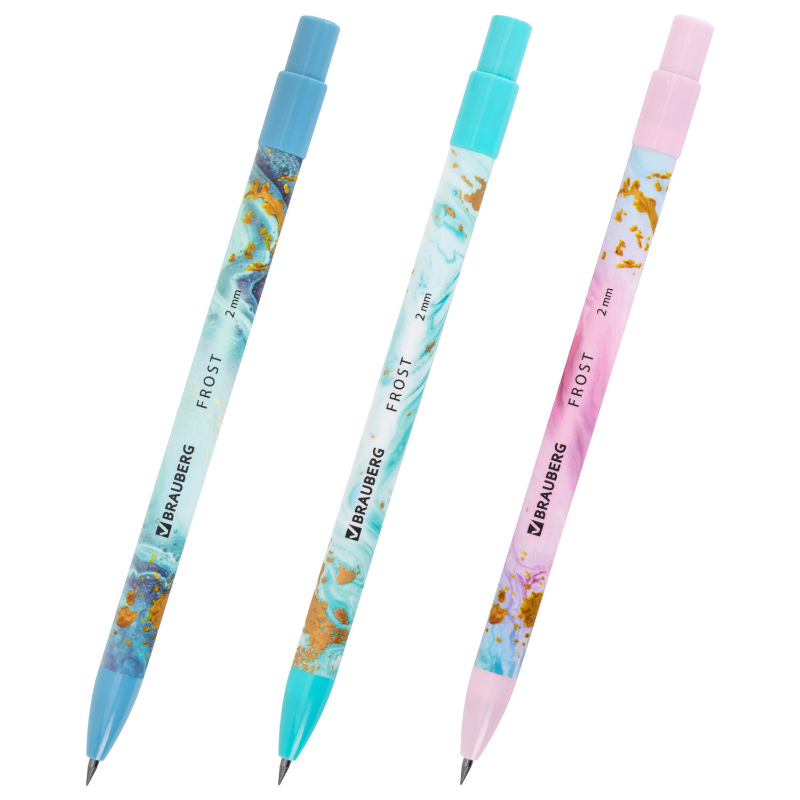 Карандаш механический BRAUBERG "FROST" 2 мм, цанговый, HB, встроенная точилка, ассорти