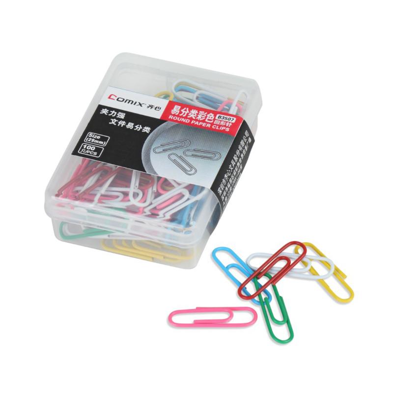 Скрепки канцелярские Comix "B3507" 29 мм, цветные, 100 шт. в пластиковой коробке