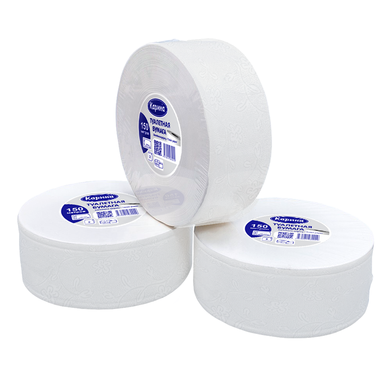 Туалетная бумага Карина "Jumbo" 2-слойная, белая, 150 м, 1 шт.