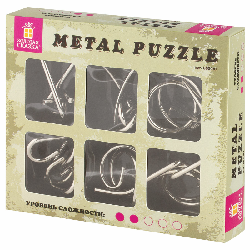 Головоломки металлические ЗОЛОТАЯ СКАЗКА уровень сложности "Новичок" 6 шт.