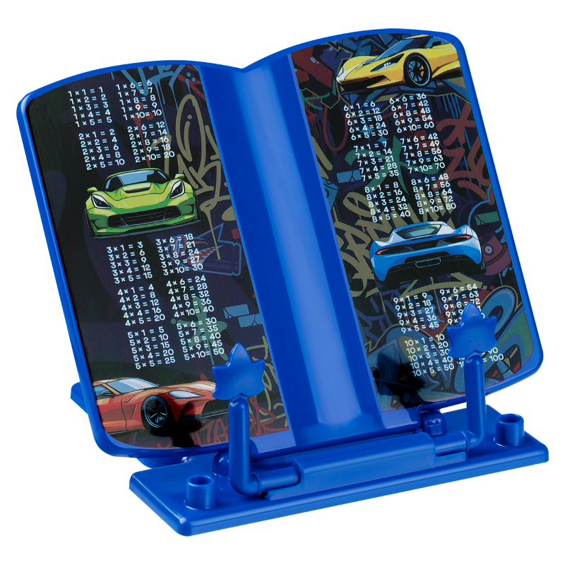 Подставка для книг и учебников СТАММ "Машинки", пластик, синяя