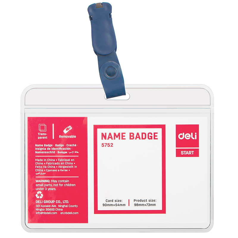 Бейдж горизонтальный DELI 54*90 мм, прозрачный
