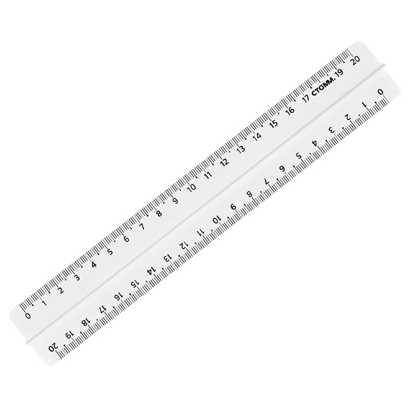 Линейка СТАММ 20 см, пластик, с держателем, прозрачная