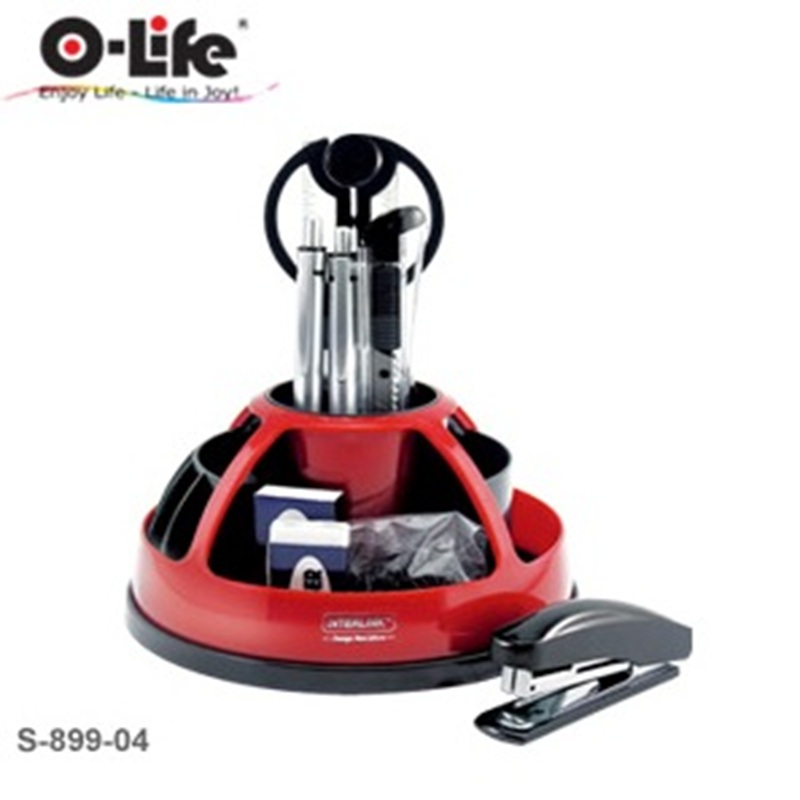 Настольный органайзер O-Life 9 предметов, вращающийся, красный/черный