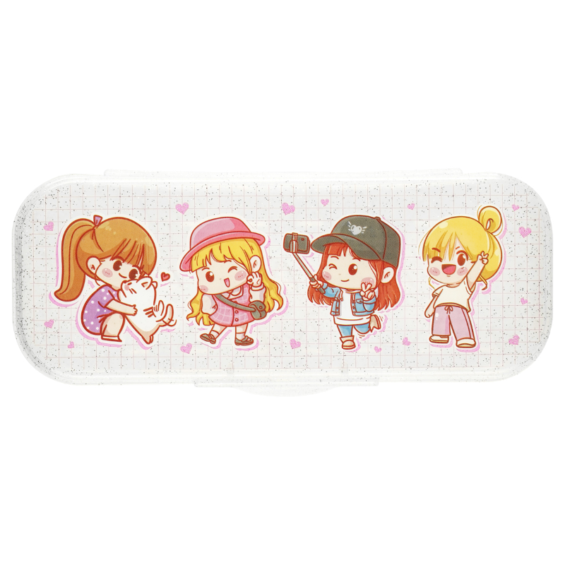 Пенал-футляр СТАММ "Подружки" 215*90*43 мм, прозрачный с блестками