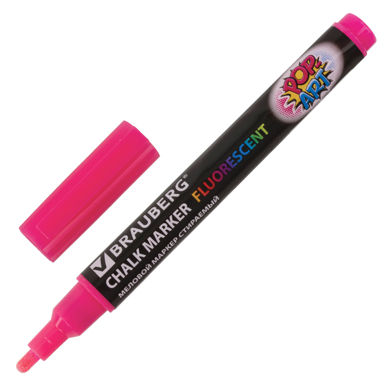 Маркер меловой BRAUBERG "POP-ART" сухостираемый, 3.5 мм, розовый