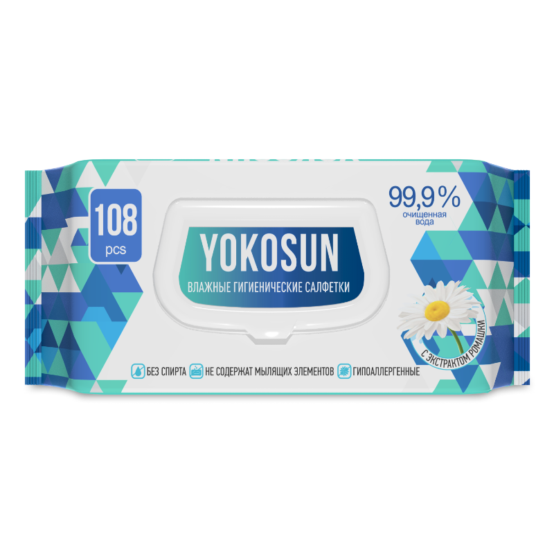 Салфетки YOKOSUN влажные, антибактериальные 108 шт