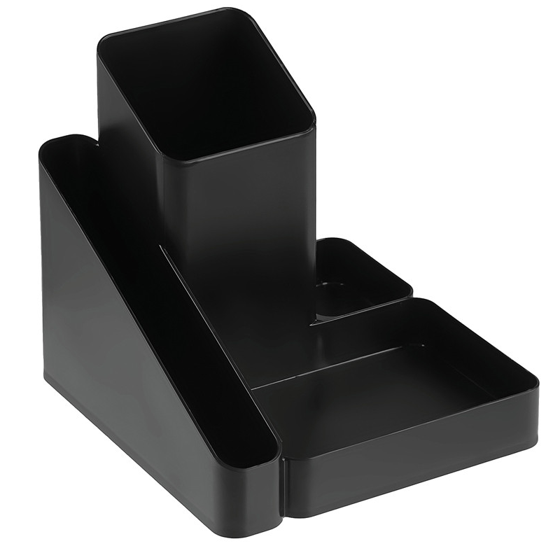 Настольная подставка СТАММ "Имидж", 4 отделений, пластик, черная