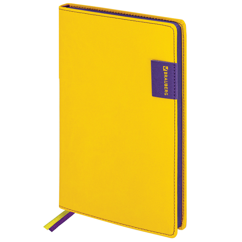 Ежедневник недатированный BRAUBERG "AIM" А5, кожзам, гибкий, 136 л., жёлтый