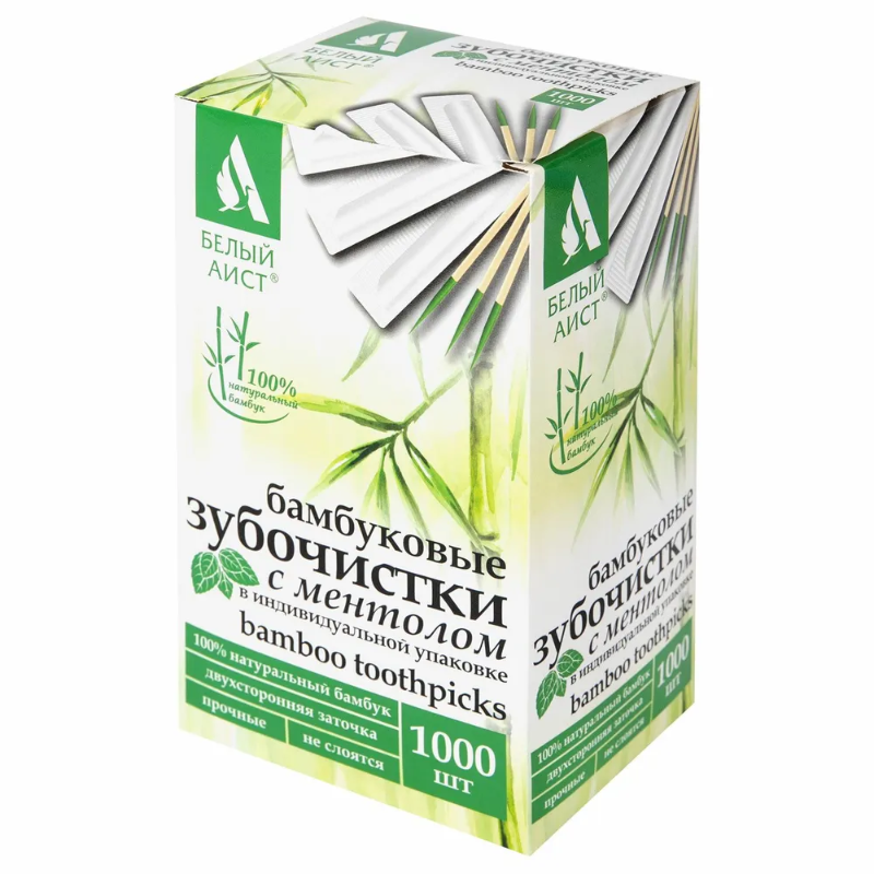 Зубочистки БЕЛЫЙ АИСТ бамбук, с ментолом, 1000 шт.
