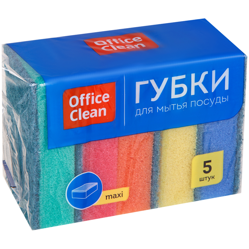 Губки для посуды OfficeClean Maxi поролон с абразивом, ассорти, 5 шт