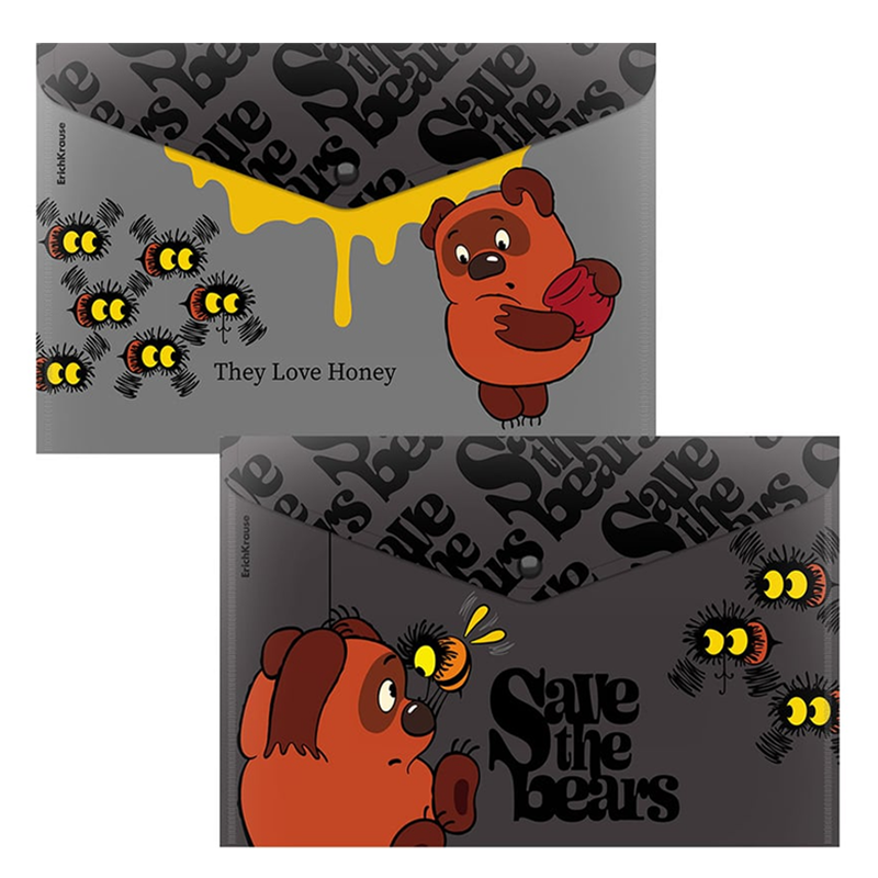 Папка-конверт на кнопке ERICH KRAUSE "Винни Пух" А4, 160 мкм, ассорти