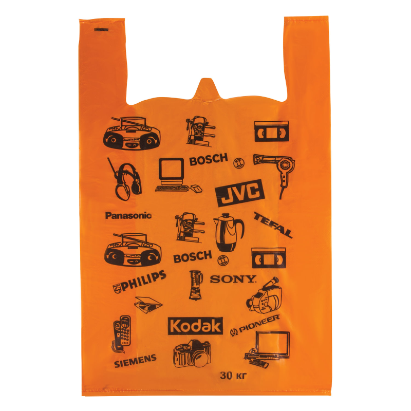 Пакеты "майка" ЮНПЛАСТ "Электрон" 18 мкм, 420*650 мм, оранжевые, 100 шт.