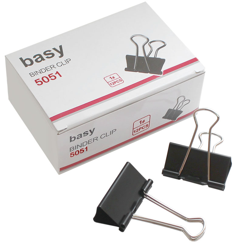 Зажим для бумаг BASY 51 мм, чёрные, 12 шт.