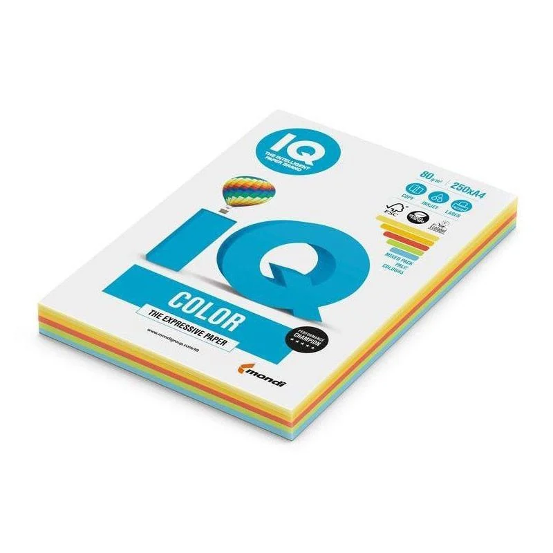 Бумага цветная IQ "Color Mixed-Packs Pale" А4, 80 г/м2, 250 листов, ассорти