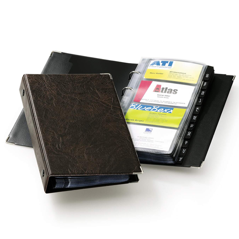 Визитница на 200 визиток Durable, кольцевой механизм, 145*255 мм, коричневая