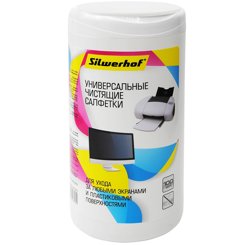 Салфетки чистящие влажные Silwerhof универсальные, 100 шт в тубе