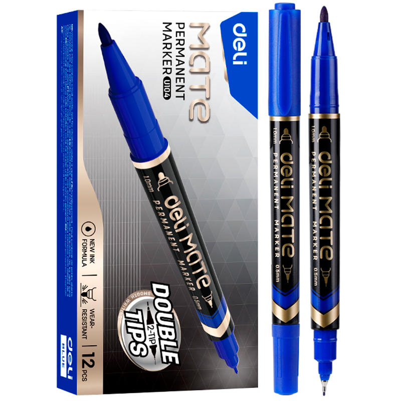 Маркер для CD/DVD DELI "Mate" перманентный двухсторонний, 0,5-1,0 мм, синий