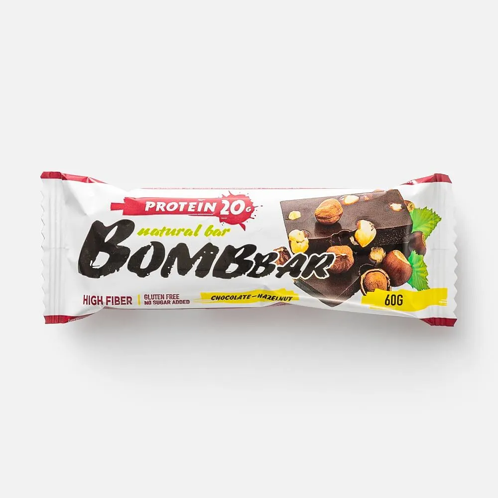 Батончик неглазированный "Bombbar" шоколад-фундук 60 гр