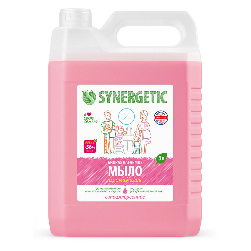 Мыло жидкое SYNERGETIC "Аромамагия" гипоаллергенное, биоразлагаемое, 5 л