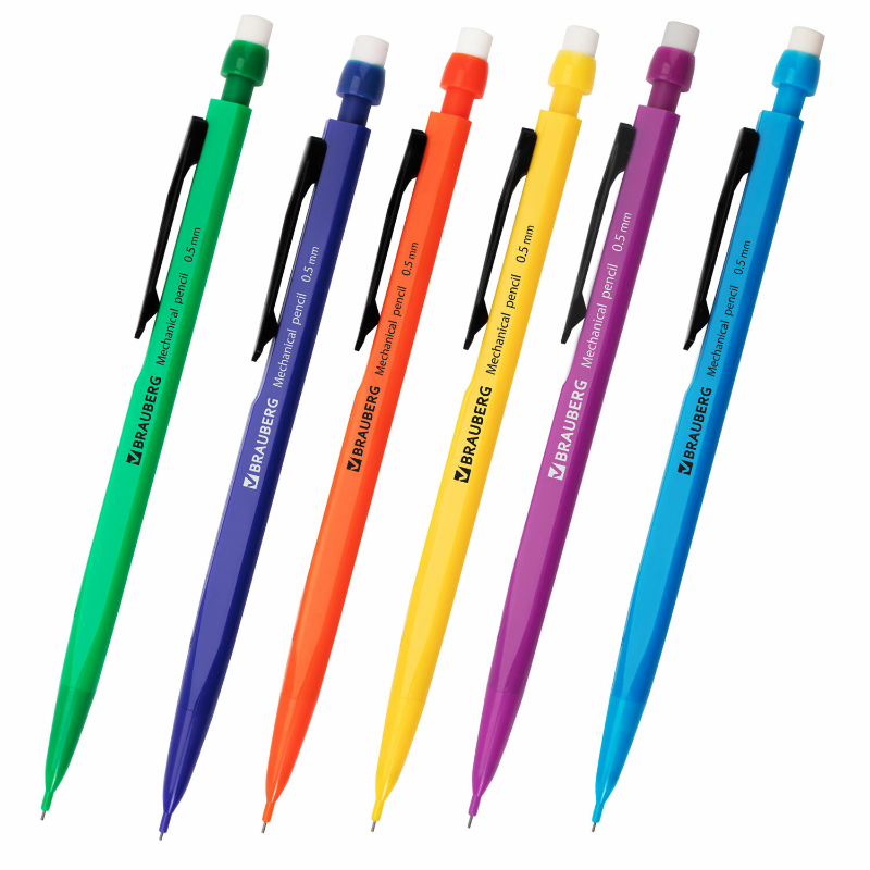 Карандаш механический BRAUBERG "Classic" 0.5 мм, с ластиком, ассорти