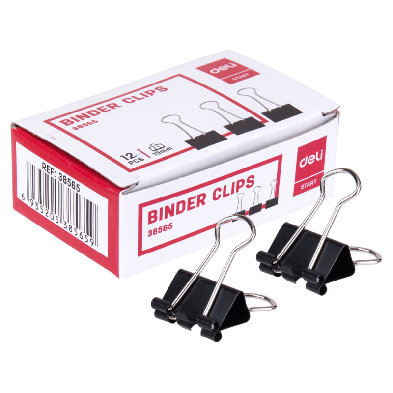 Зажим для бумаг DELI 19 мм, чёрные, 12 шт.