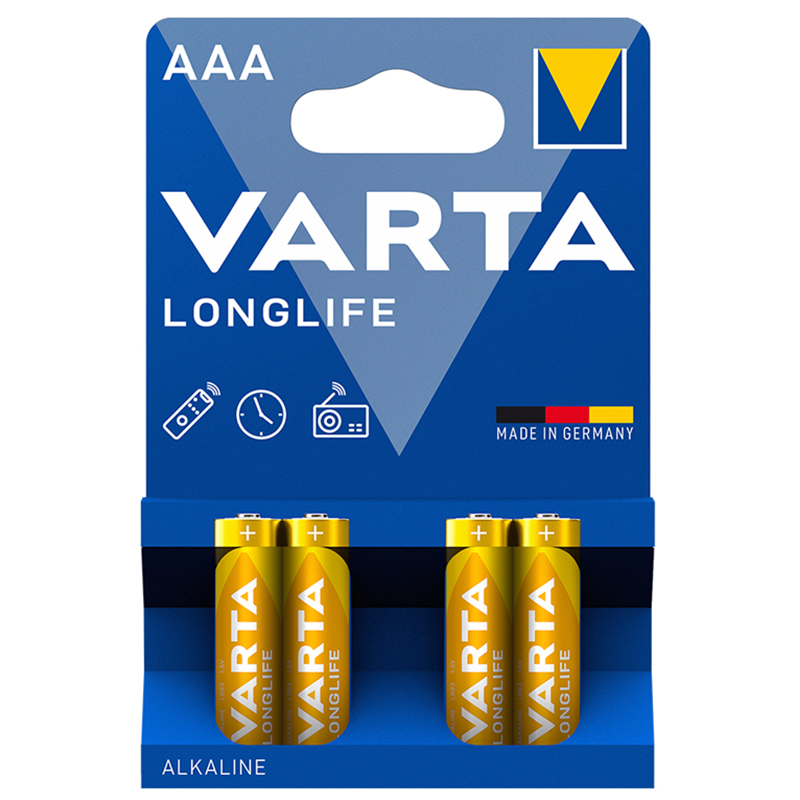 Батарейки VARTA Longlife ААА (LR03) алкалиновые, 4 шт. в блистере