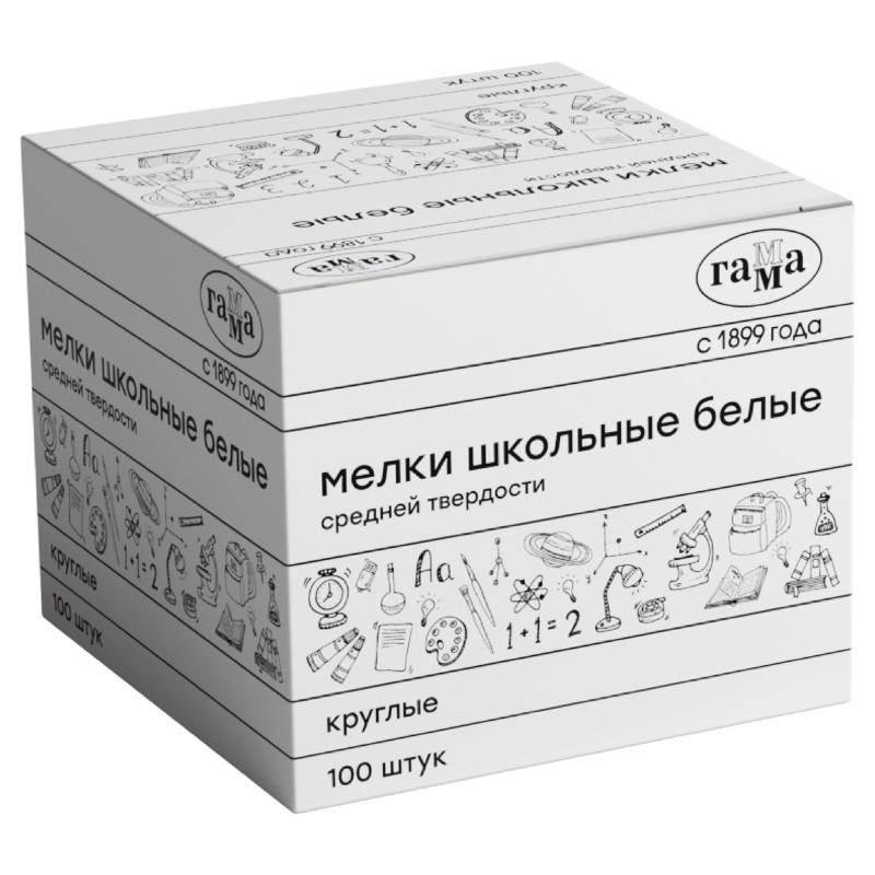 Мелки школьные Гамма, белые, 100шт., средней твердости, круглые, картонная коробка