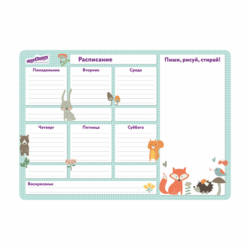 Планинг на холодильник магнитный ЮНЛАНДИЯ "Расписание" 42*30 см, с маркером и салфеткой