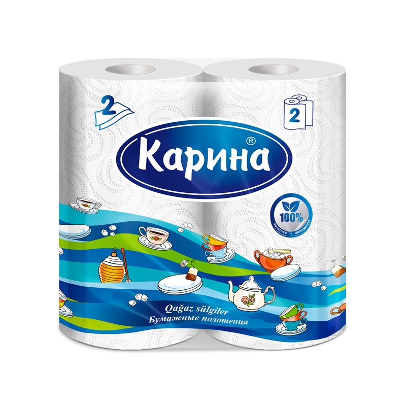 Полотенца бумажные в рулонах Карина 2-слойные, 12 м, белые, 2 шт.