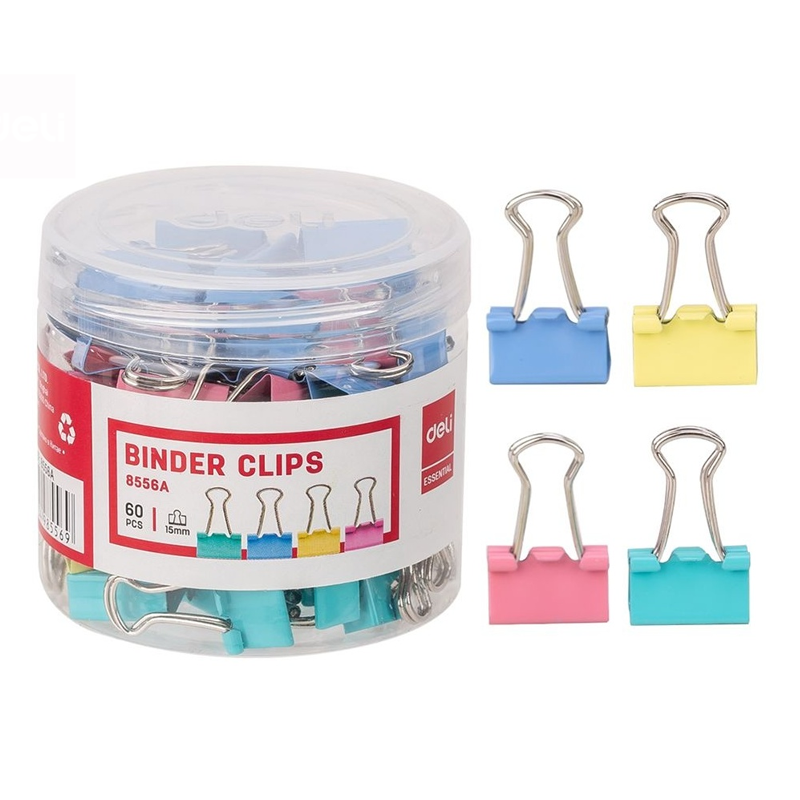 Зажим для бумаг DELI 15 мм, цветные, 60 шт.