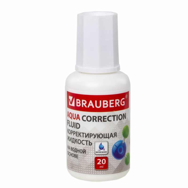 Корректирующая жидкость BRAUBERG на водной основе, 20 мл
