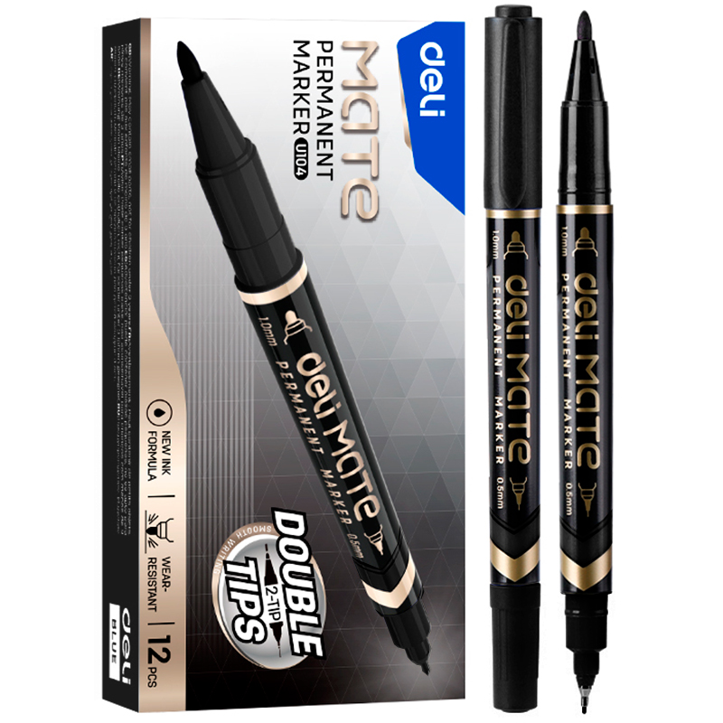 Маркер перманентный для CD/DVD DELI "MATE" двухстороний, 0,5-1 мм, черный