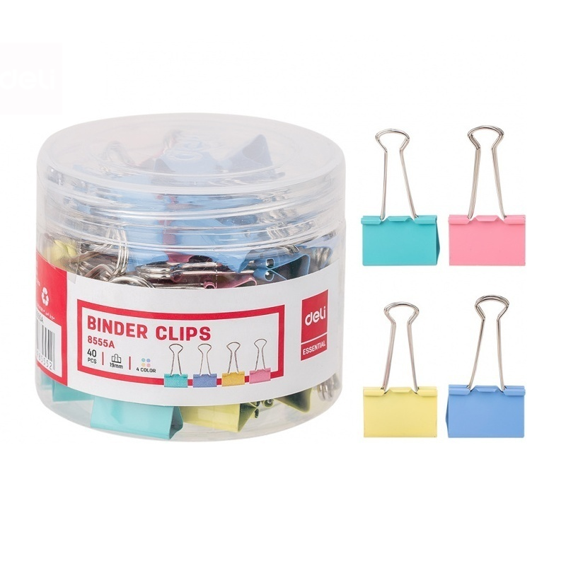 Зажим для бумаг DELI 19 мм, цветные, 40 шт.