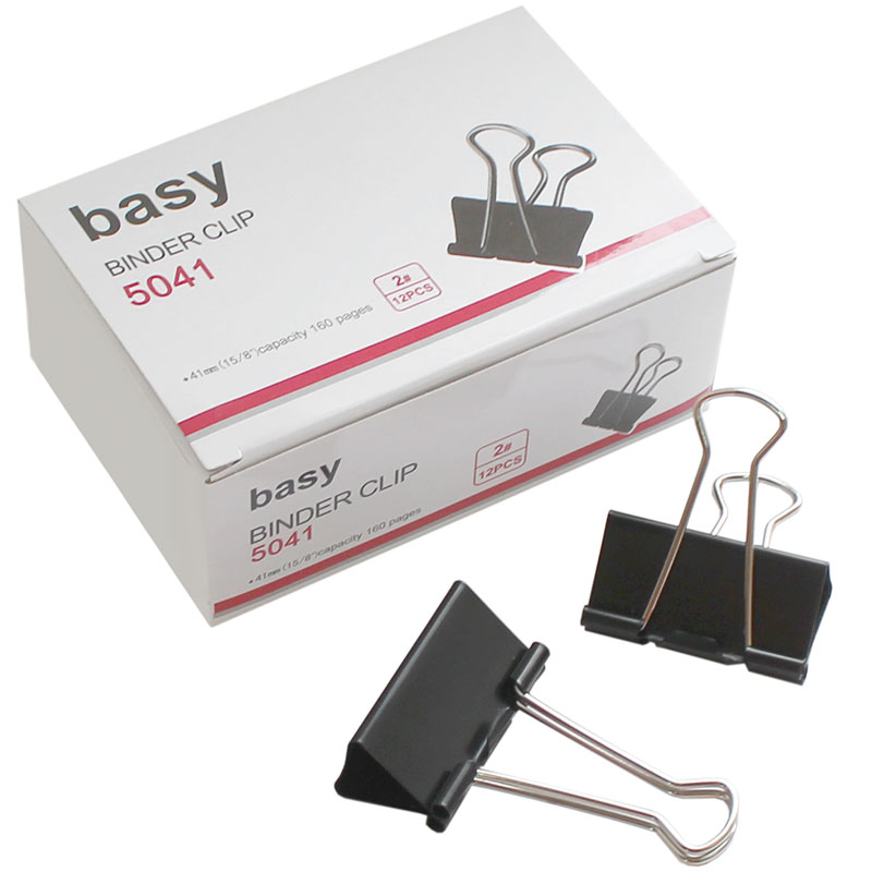 Зажим для бумаг BASY 41 мм, чёрные, 12 шт.