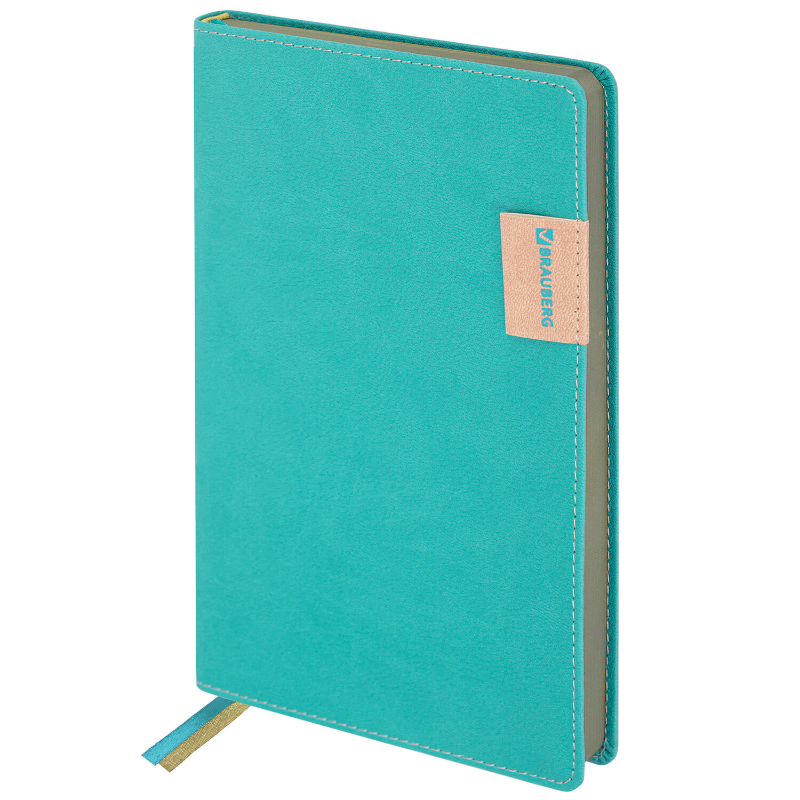Ежедневник недатированный BRAUBERG "AIM" А5, кожзам, гибкий, 136 л., бирюзовый