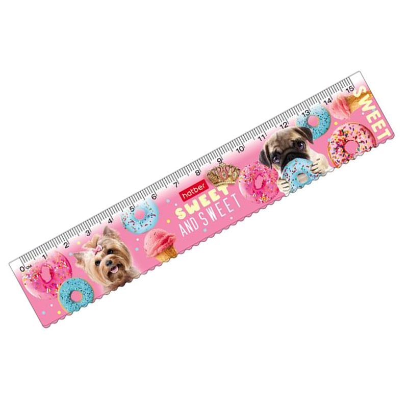 Линейка Hatber "Забавные щенки" 15 см, пластик, рисунок