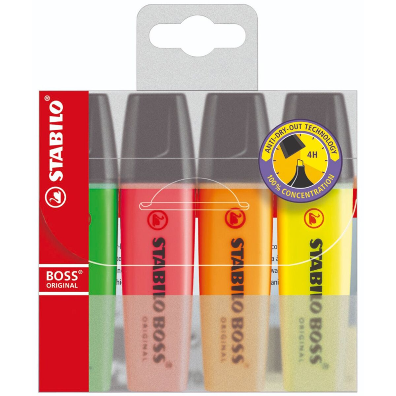 Набор текстовыделителей STABILO "Boss Original" 2-5 мм, ассорти, 4 цвета