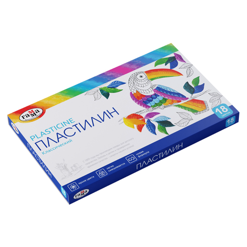 Пластилин Гамма "Классический" 18 цветов, 360 гр, со стеком