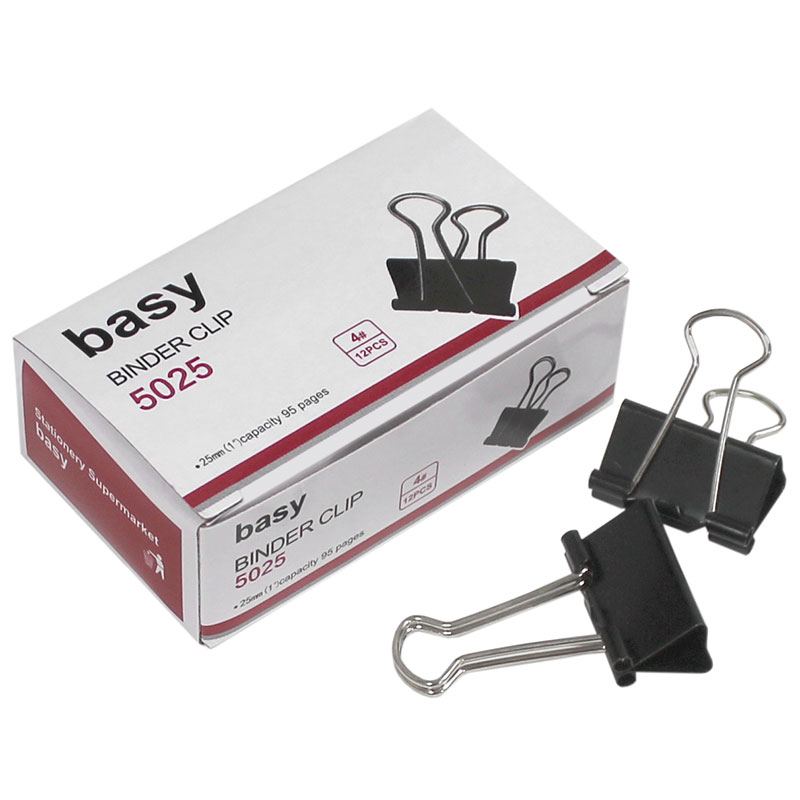 Зажим для бумаг BASY 25 мм, чёрные, 12 шт.