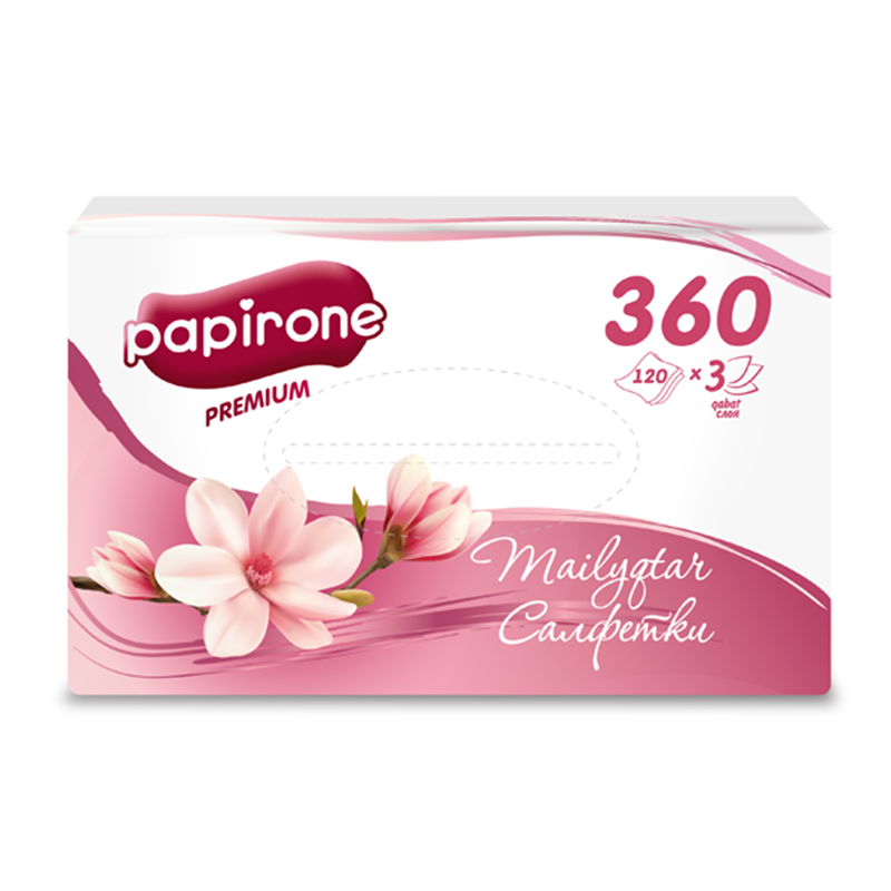 Салфетки бумажные Papirone "Магнолия" 3-слойные, 15,5*20 см, белые, 120 листов