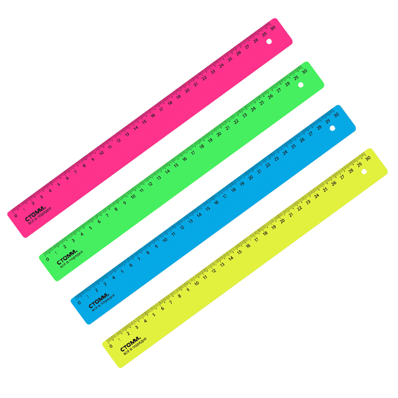 Линейка СТАММ "Neon" 30 см, пластик, ассорти
