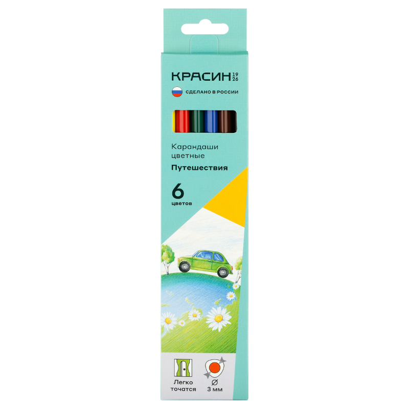 Карандаши цветные Красин "Путешествия" трехгранные, 6 цветов