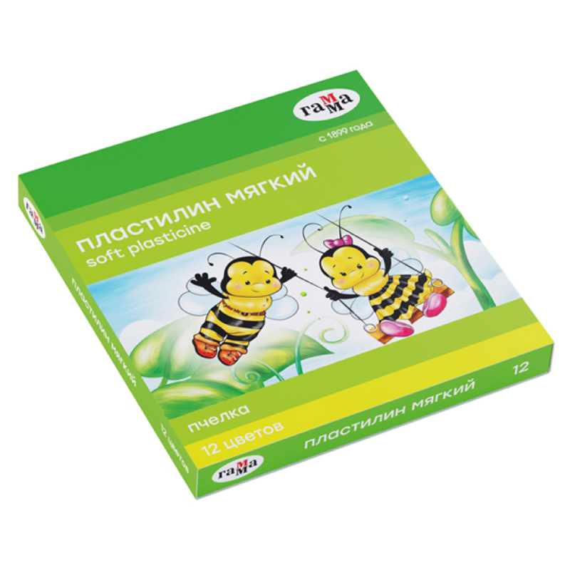 Пластилин Гамма "Пчелка" восковой, мягкий, 12 цветов, 180 гр, со стеком