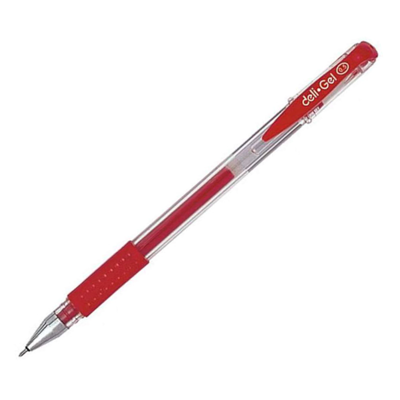 Ручка гелевая DELI "6600" 0.5 мм, прозрачный корпус, красная