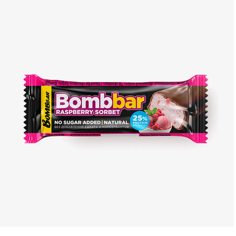 Батончик глазированный "Bombbar" с малиновым сорбетом 40 гр