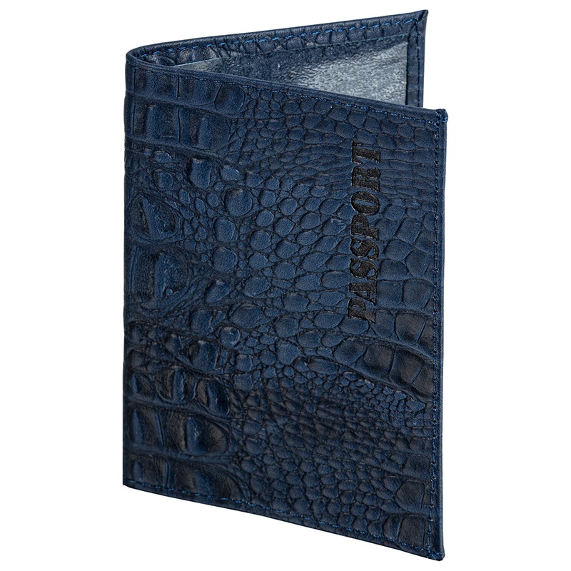 Обложка для паспорта натуральная кожа кайман, passport, темно-синяя, BRAUBERG, 237196
