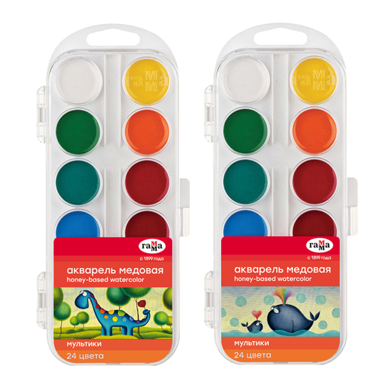 Краски акварельные Гамма "Мультики" медовые, 24 цвета